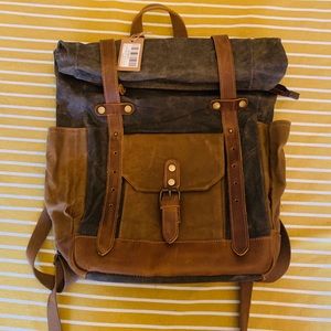 Mwatcher Waterproof Canvas Leather Laptop Backpack